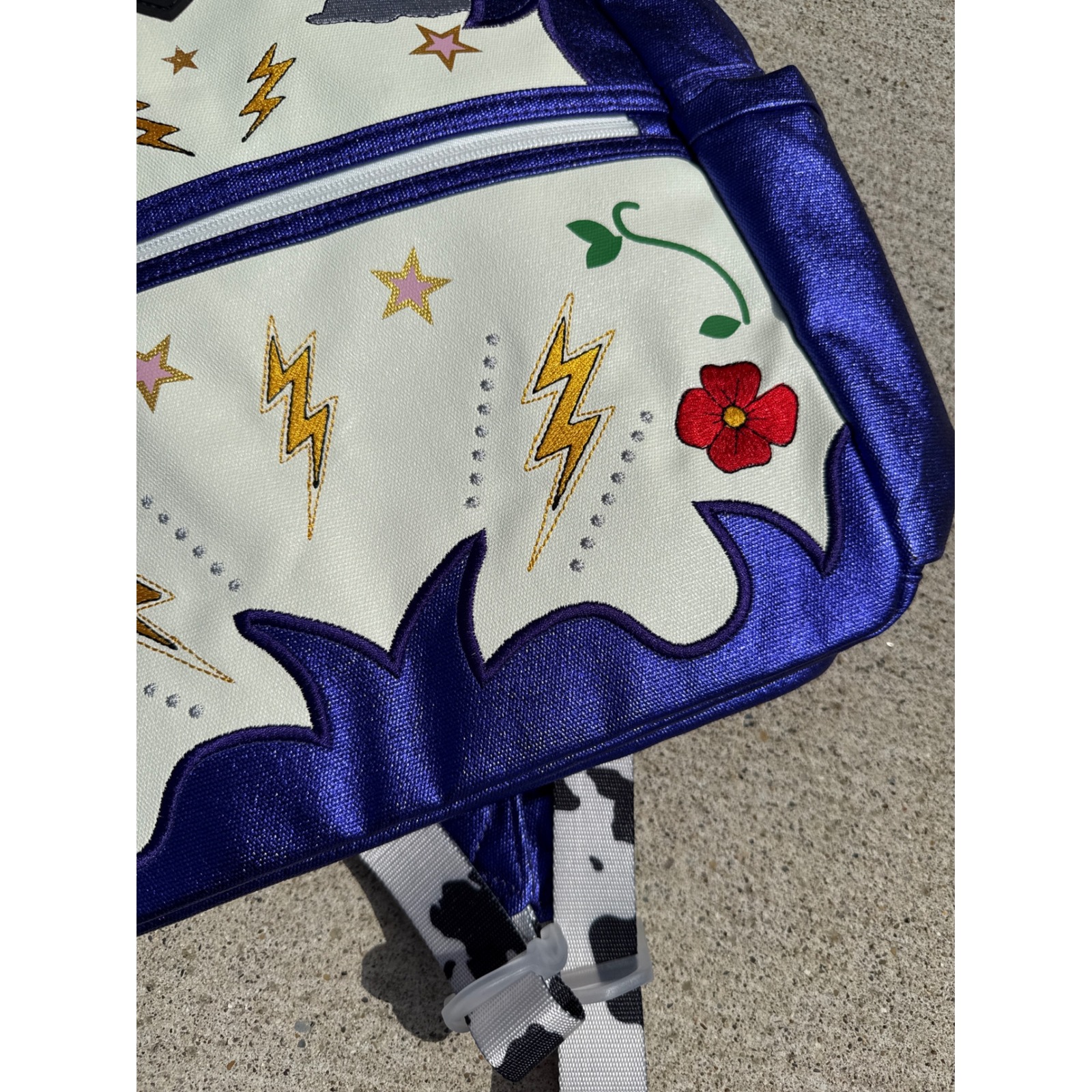 State Bags Kane Kids Travel Backpack Metallic Cowgirl Blue White Rainbow Nwt — image 5 of 8